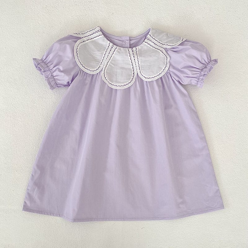 Petal Collar Romper Puff Sleeve Dress ラッフル ロンパース ミモレ丈ワンピース【mh0013158】 Purple Dress / 90cm Aeg babyi ノースリーブロンパース