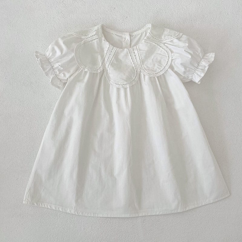 Petal Collar Romper Puff Sleeve Dress ラッフル ロンパース ミモレ丈ワンピース【mh0013158】 White Dress / 90cm Aeg babyi ノースリーブロンパース