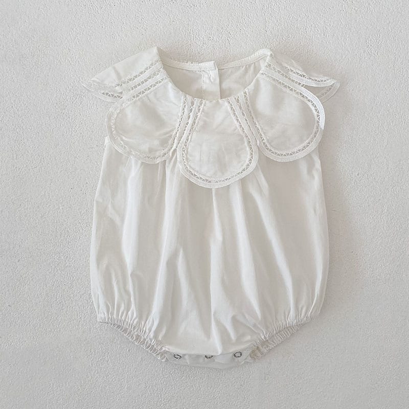 Petal Collar Romper Puff Sleeve Dress ラッフル ロンパース ミモレ丈ワンピース【mh0013158】 White Rompers / 66cm Aeg babyi ノースリーブロンパース