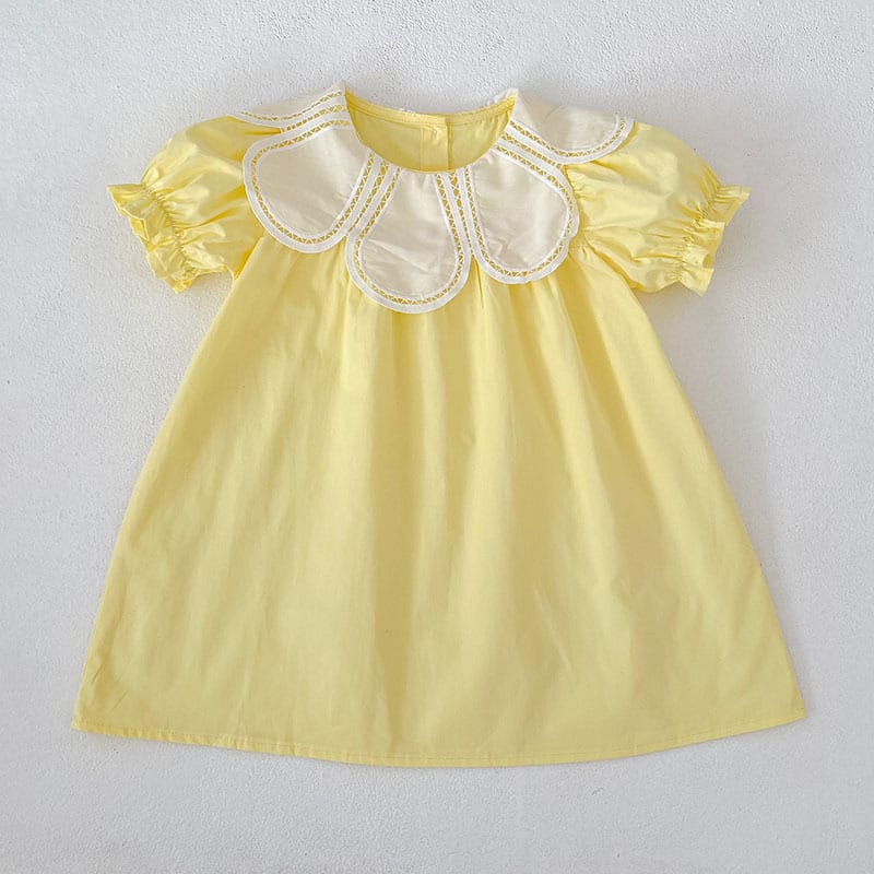 Petal Collar Romper Puff Sleeve Dress ラッフル ロンパース ミモレ丈ワンピース【mh0013158】 Yellow Dress / 90cm Aeg babyi ノースリーブロンパース