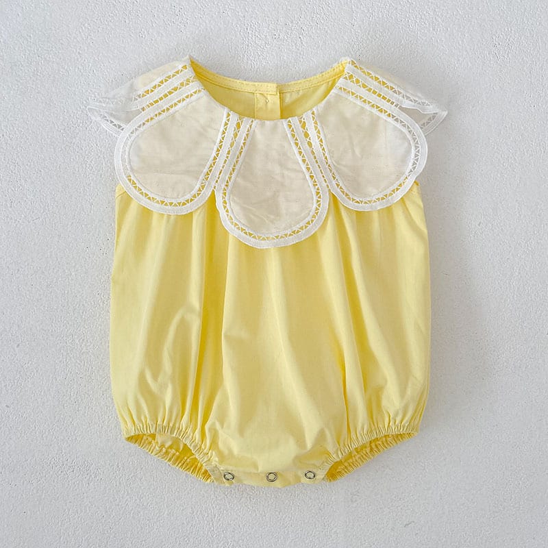 Petal Collar Romper Puff Sleeve Dress ラッフル ロンパース ミモレ丈ワンピース【mh0013158】 Yellow Rompers / 66cm Aeg babyi ノースリーブロンパース