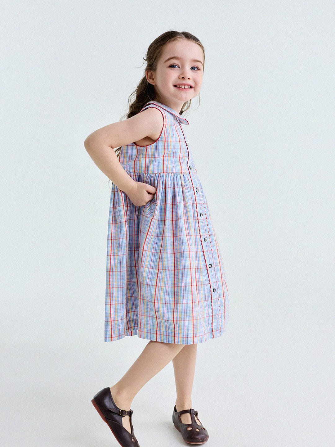 Peter Pan Collar Plaid Dress ラウンドカラー ノースリーブワンピース【mh0013177】 yunerma ノースリーブワンピース