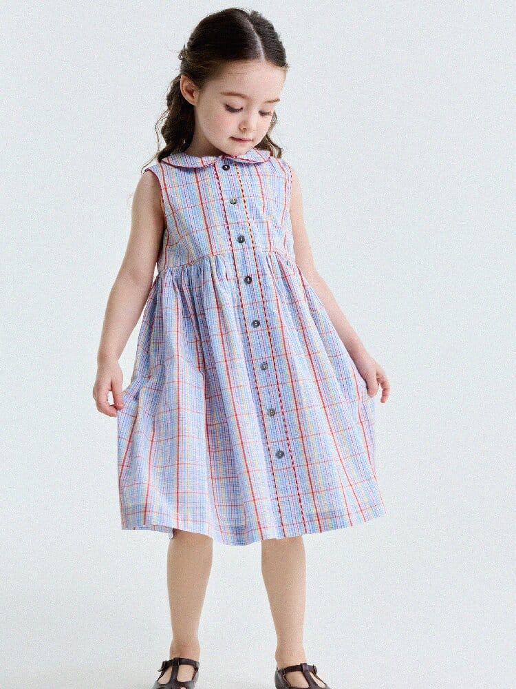 Peter Pan Collar Plaid Dress ラウンドカラー ノースリーブワンピース【mh0013177】 yunerma ノースリーブワンピース