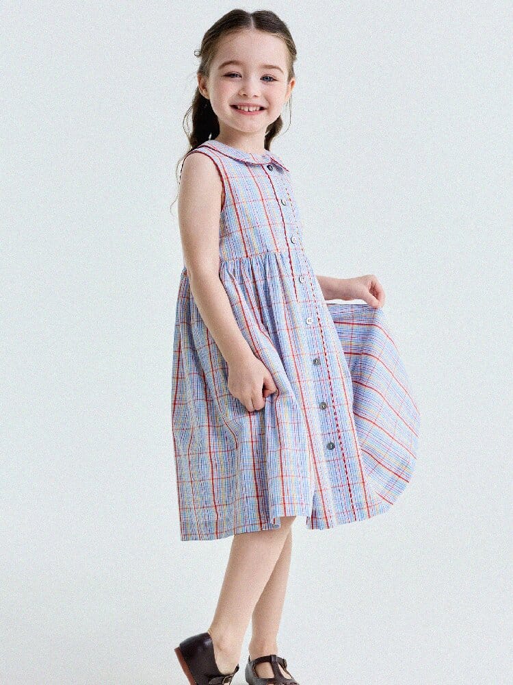 Peter Pan Collar Plaid Dress ラウンドカラー ノースリーブワンピース【mh0013177】 yunerma ノースリーブワンピース
