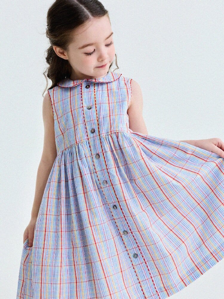 Peter Pan Collar Plaid Dress ラウンドカラー ノースリーブワンピース【mh0013177】 yunerma ノースリーブワンピース