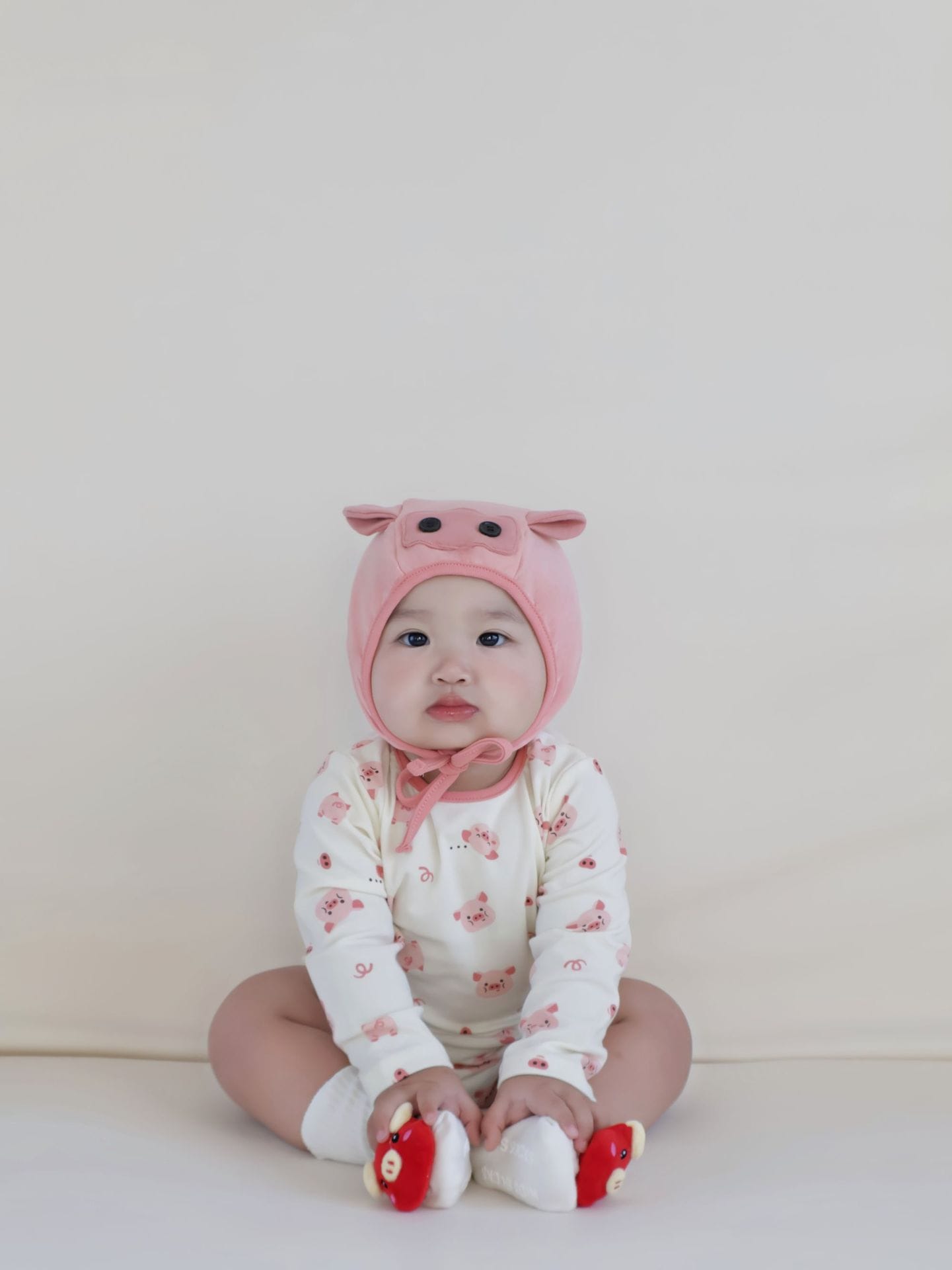 Pig Motif Long-Sleeve Romper ぶた 長袖ロンパース コスチューム【mh0013370】 Pink / 66cm TOMMY'S GIFTS 長袖ロンパース