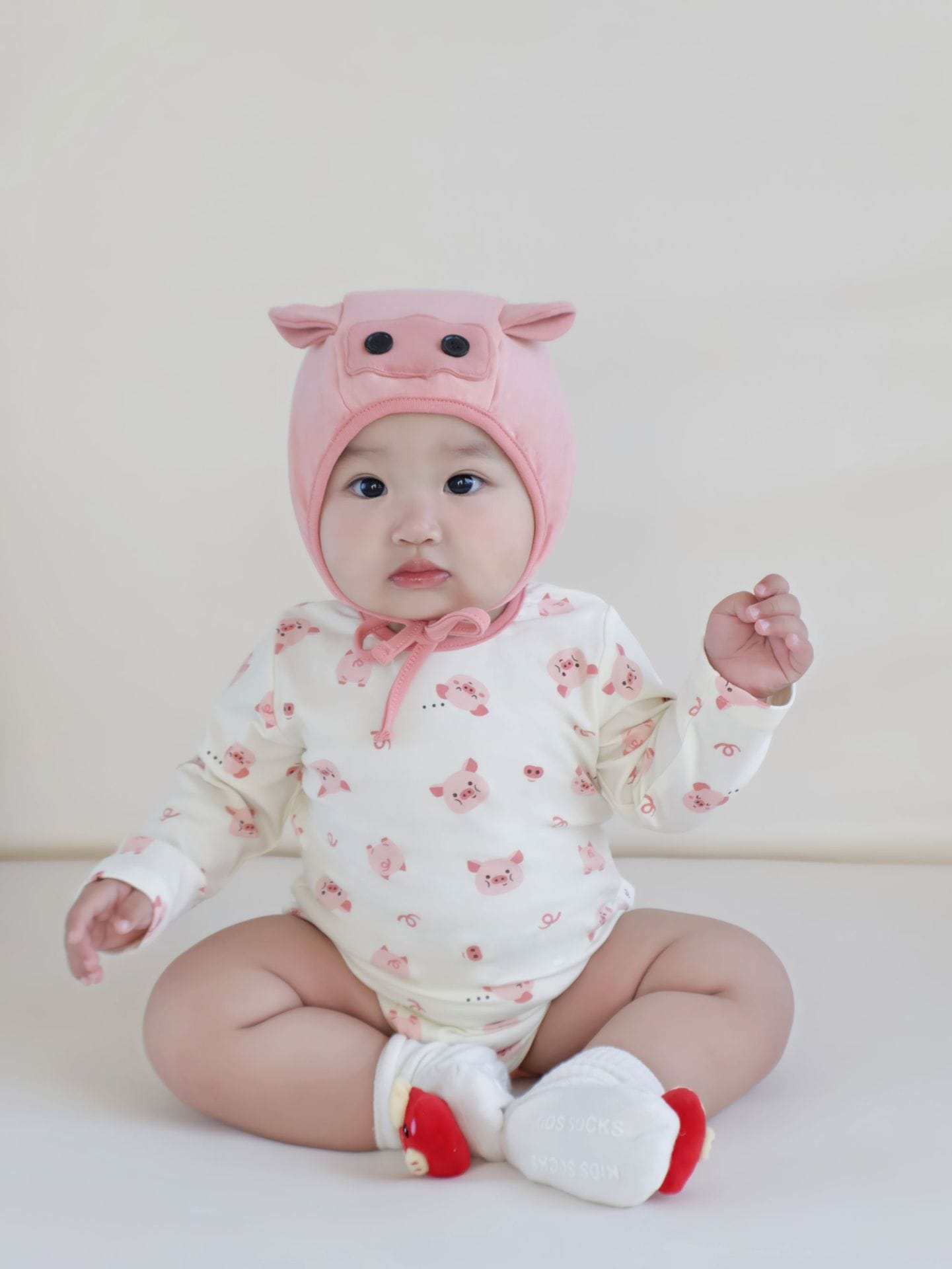 Pig Motif Long-Sleeve Romper ぶた 長袖ロンパース コスチューム【mh0013370】 TOMMY'S GIFTS 長袖ロンパース