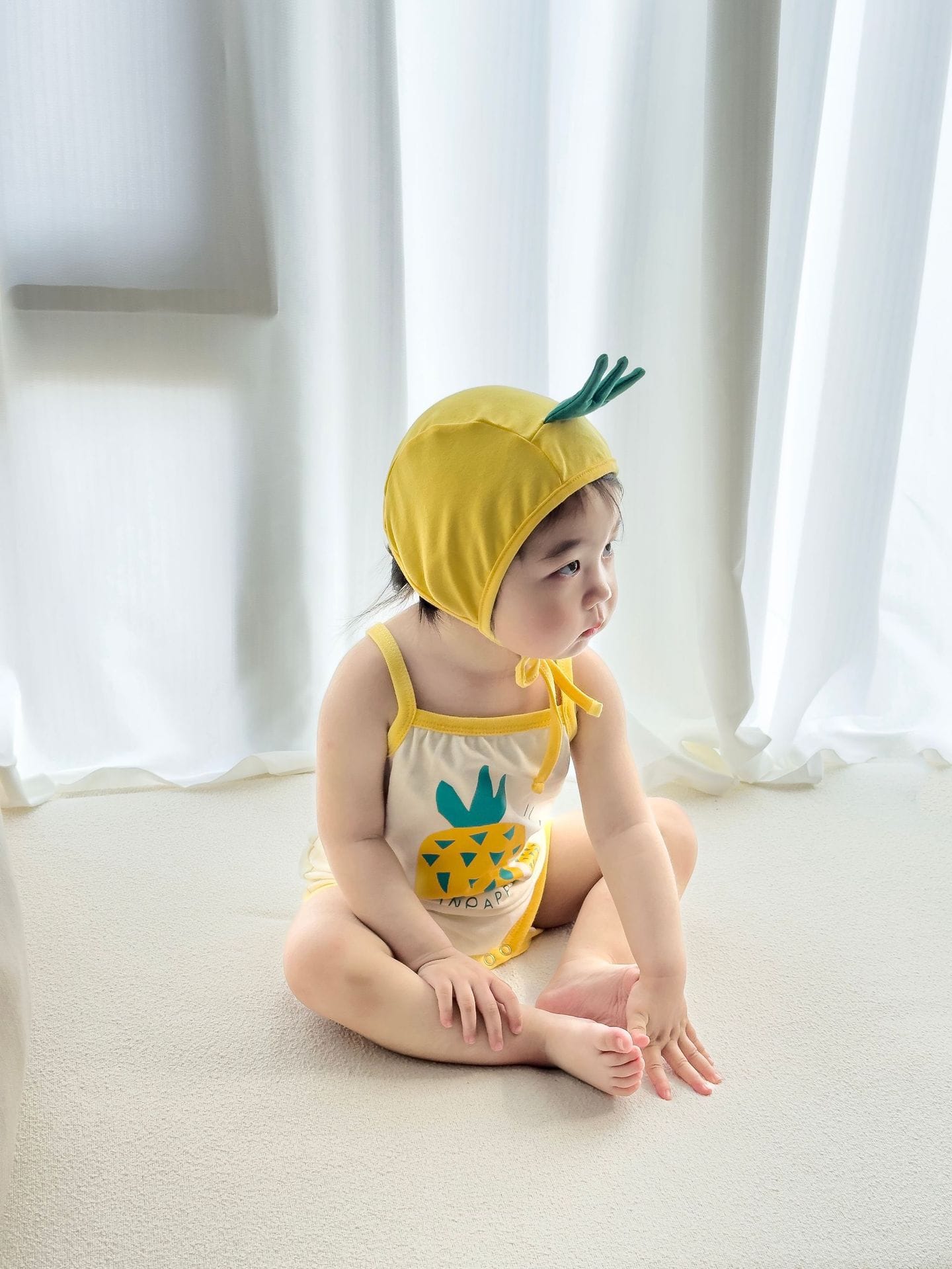 Pineapple Printed Bonnet Camisole Romper パイナップル キャミソールロンパース【mh0013379】 TOMMY'S GIFTS ノースリーブロンパース