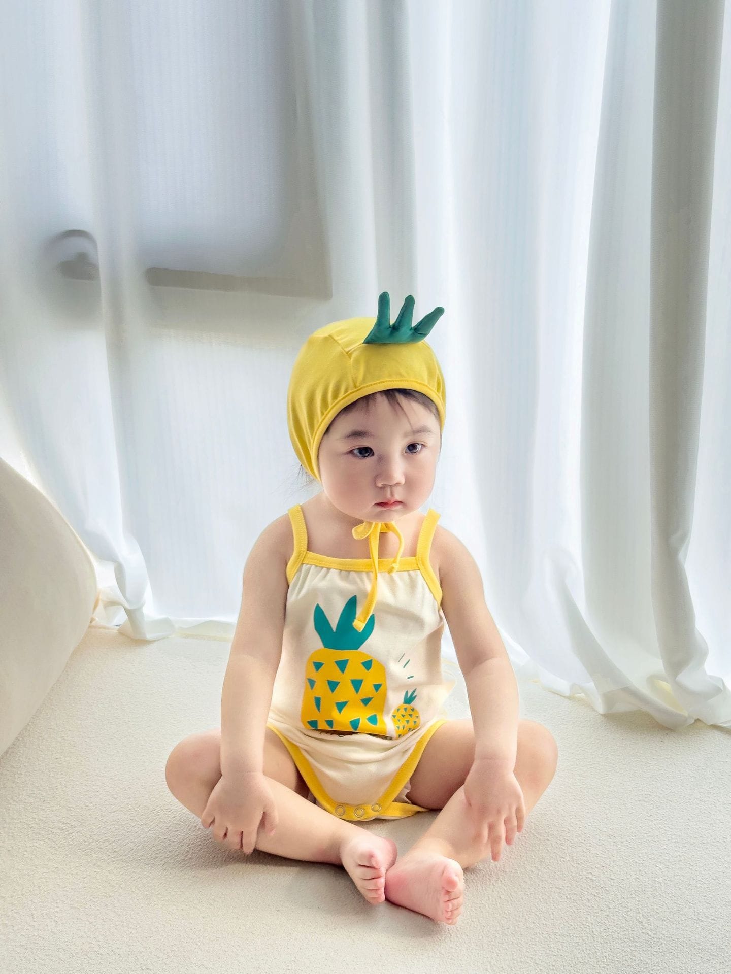Pineapple Printed Bonnet Camisole Romper パイナップル キャミソールロンパース【mh0013379】 TOMMY'S GIFTS ノースリーブロンパース