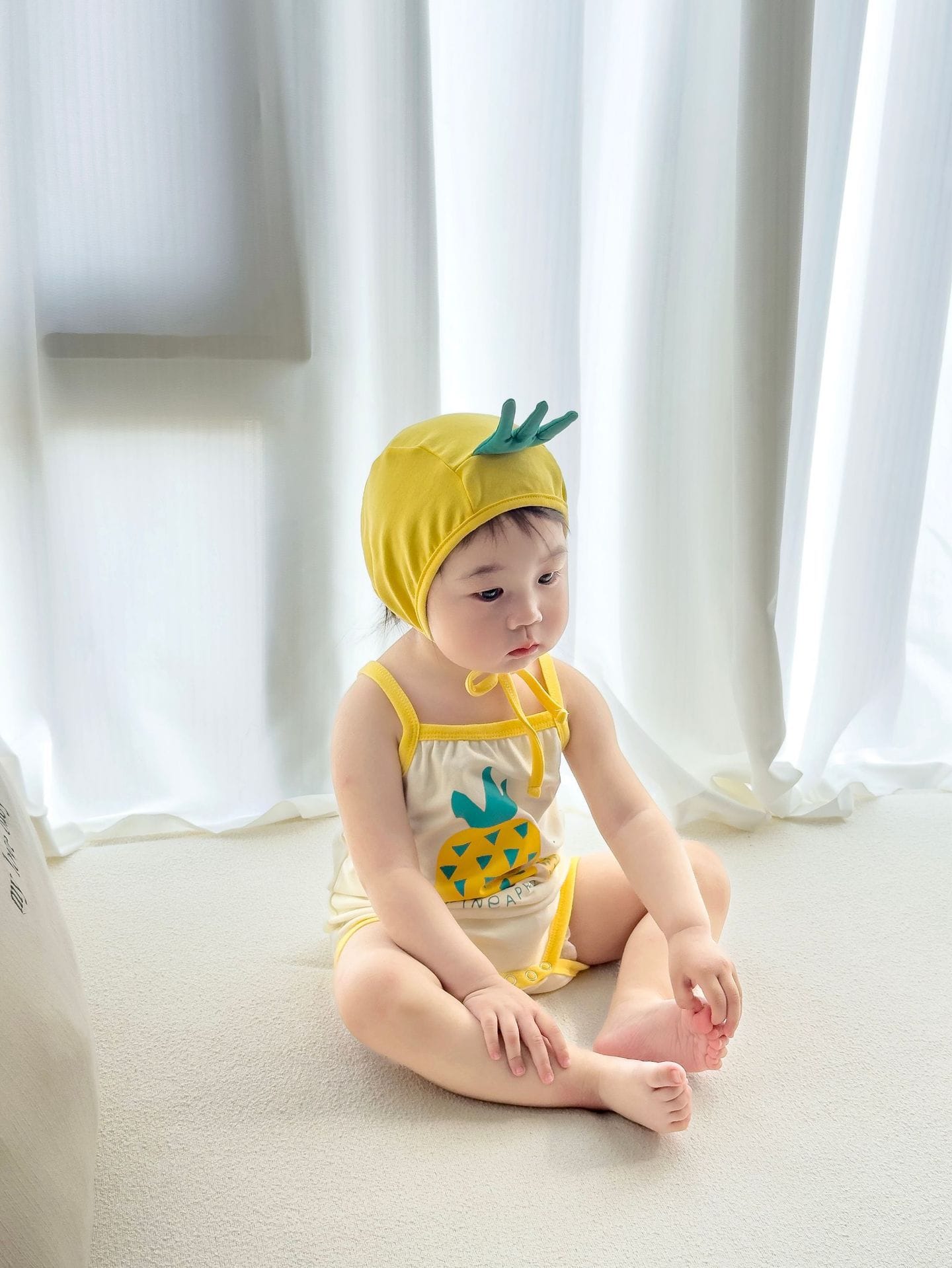 Pineapple Printed Bonnet Camisole Romper パイナップル キャミソールロンパース【mh0013379】 TOMMY'S GIFTS ノースリーブロンパース