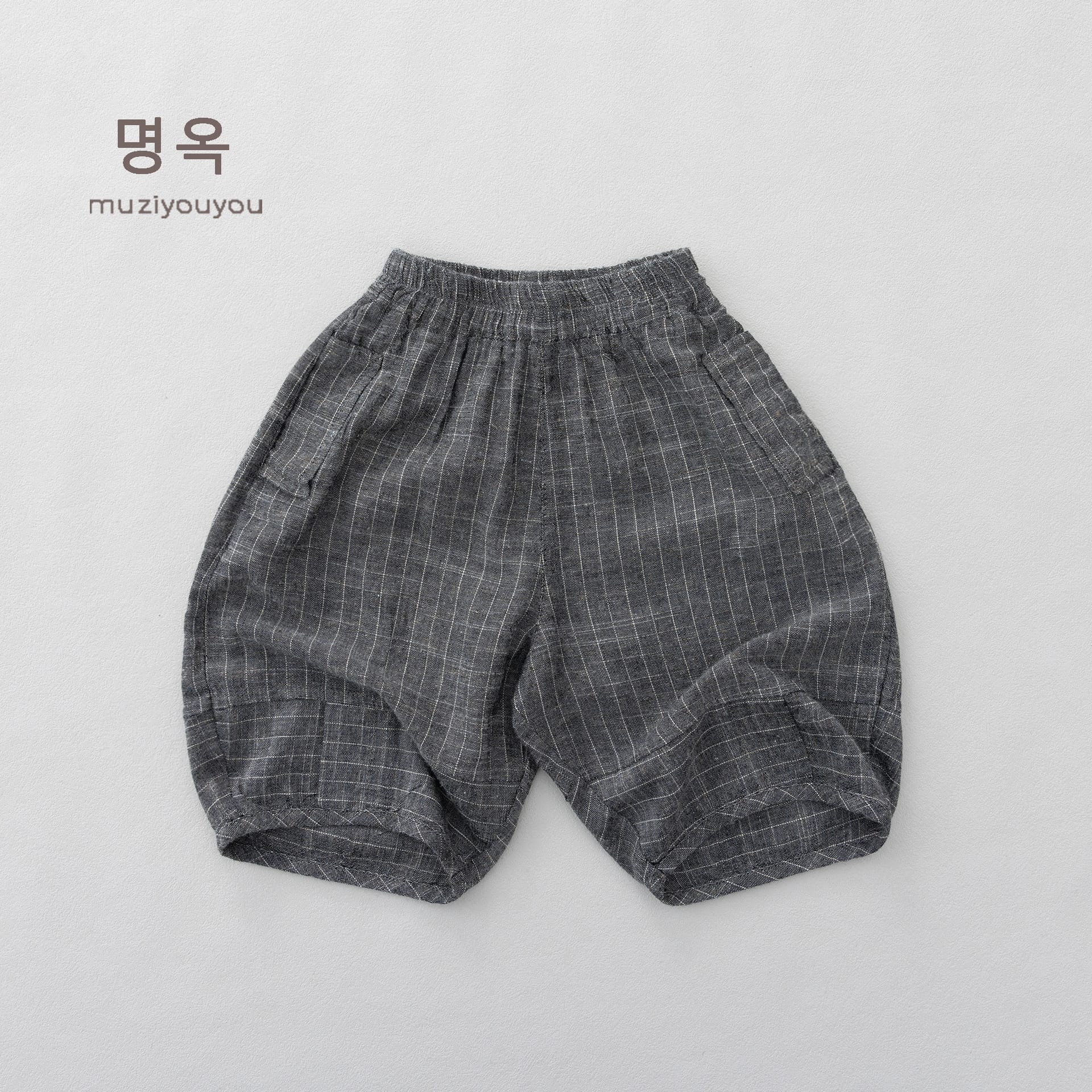 Pinstripe Cotton-Linen Shorts バルーンハーフパンツ【mh0013143】 Dark Gray / 80cm 명옥 muziyouyou ハーフパンツ・ショートパンツ