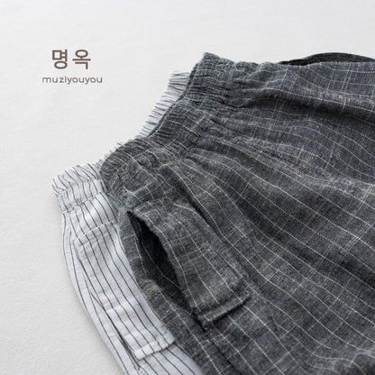 Pinstripe Cotton-Linen Shorts バルーンハーフパンツ【mh0013143】 명옥 muziyouyou ハーフパンツ・ショートパンツ