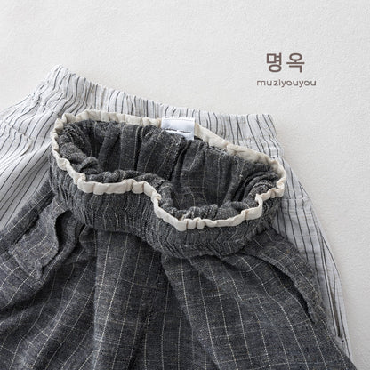Pinstripe Cotton-Linen Shorts バルーンハーフパンツ【mh0013143】 명옥 muziyouyou ハーフパンツ・ショートパンツ