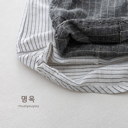Pinstripe Cotton-Linen Shorts バルーンハーフパンツ【mh0013143】 명옥 muziyouyou ハーフパンツ・ショートパンツ