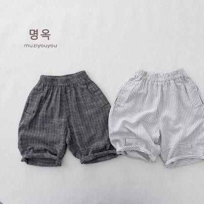 Pinstripe Cotton-Linen Shorts バルーンハーフパンツ【mh0013143】 명옥 muziyouyou ハーフパンツ・ショートパンツ