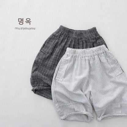 Pinstripe Cotton-Linen Shorts バルーンハーフパンツ【mh0013143】 명옥 muziyouyou ハーフパンツ・ショートパンツ