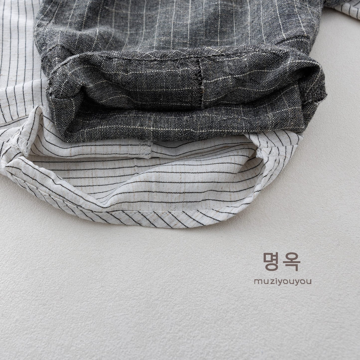 Pinstripe Cotton-Linen Shorts バルーンハーフパンツ【mh0013143】 명옥 muziyouyou ハーフパンツ・ショートパンツ