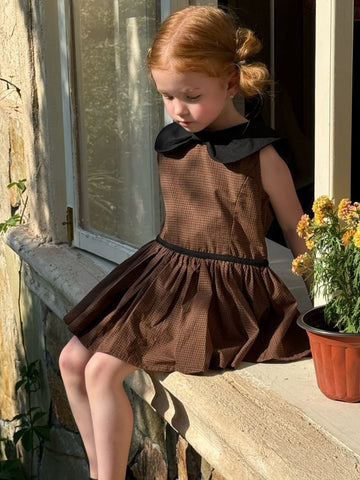 Plaid Bow Lapel Tank Dress 丸襟 ノースリーブワンピース【mh0013266】 Brown / 90cm Chengle ノースリーブワンピース