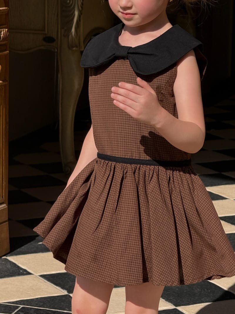 Plaid Bow Lapel Tank Dress 丸襟 ノースリーブワンピース【mh0013266】 Chengle ノースリーブワンピース