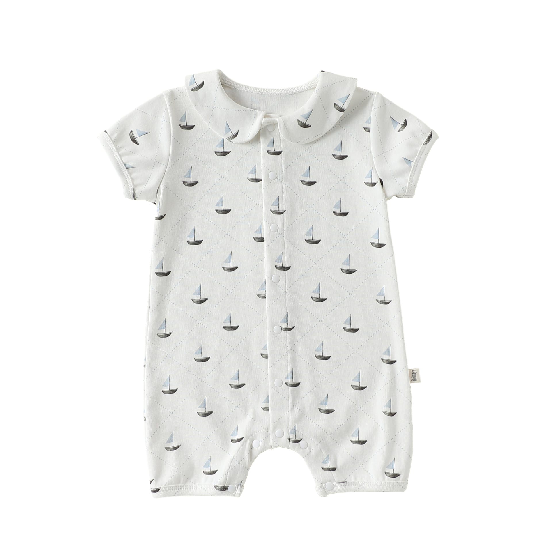 Plaid Cotton Romper ドールカラー 半袖ロンパース【mh0013028】 Small sailboat / 66cm Beitaoya 半袖ロンパース