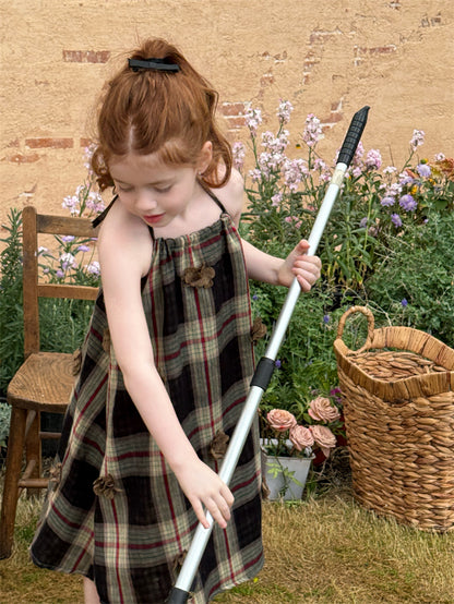 Plaid Flower Applique Slip Dress チェック フラワーモチーフ キャミソールワンピース【mh0012427】 90cm / lattice mamahalo shop