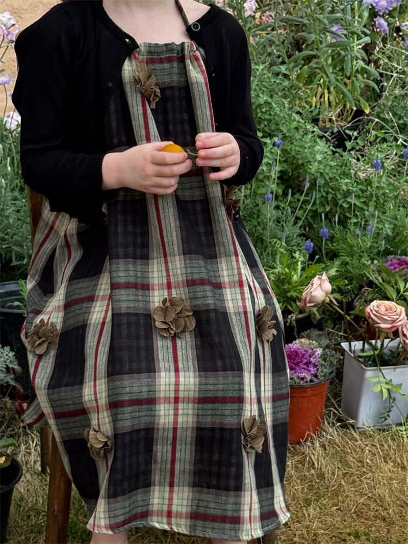 Plaid Flower Applique Slip Dress チェック フラワーモチーフ キャミソールワンピース【mh0012427】 Chengle