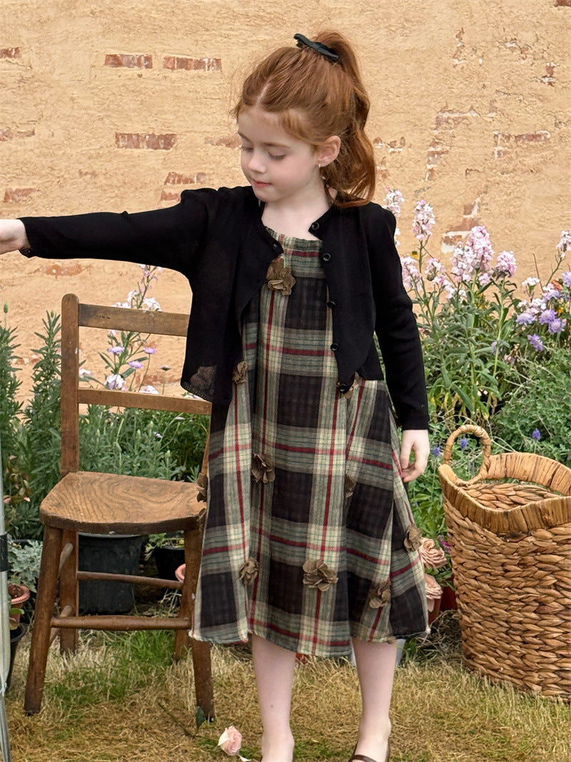 Plaid Flower Applique Slip Dress チェック フラワーモチーフ キャミソールワンピース【mh0012427】 Chengle