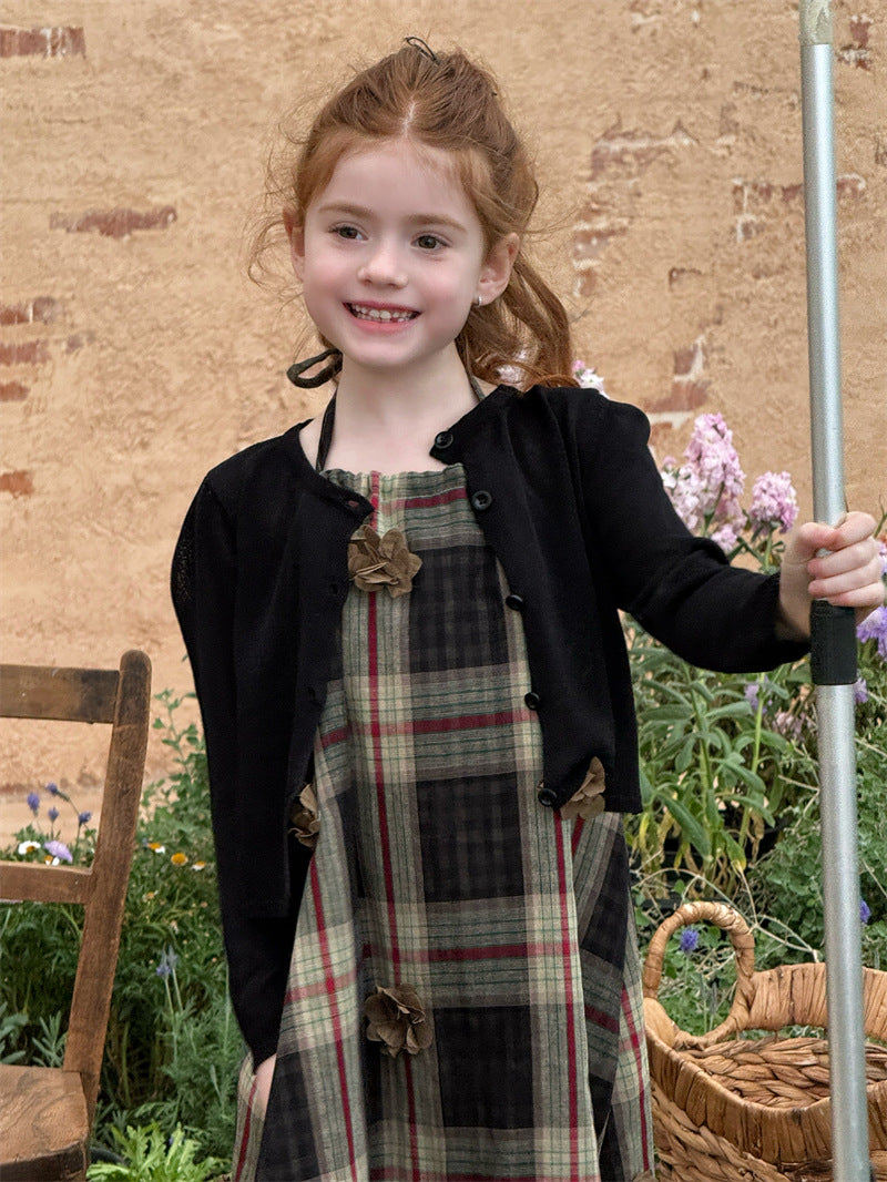 Plaid Flower Applique Slip Dress チェック フラワーモチーフ キャミソールワンピース【mh0012427】 Chengle