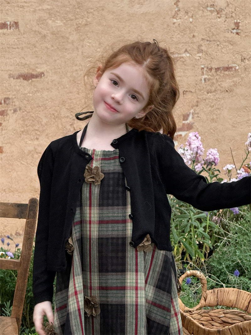 Plaid Flower Applique Slip Dress チェック フラワーモチーフ キャミソールワンピース【mh0012427】 Chengle