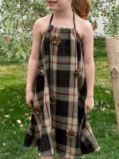 Plaid Flower Applique Slip Dress チェック フラワーモチーフ キャミソールワンピース【mh0012427】 Chengle