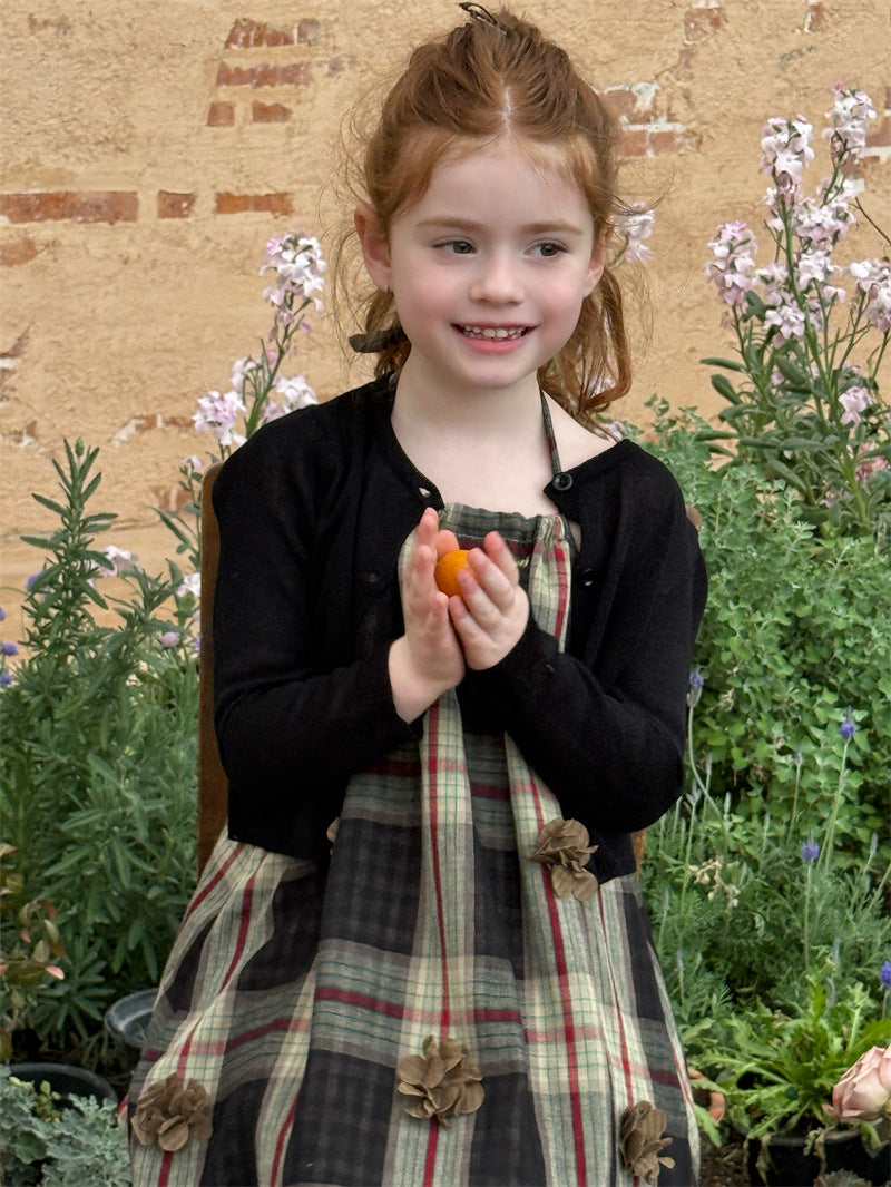 Plaid Flower Applique Slip Dress チェック フラワーモチーフ キャミソールワンピース【mh0012427】 mamahalo shop