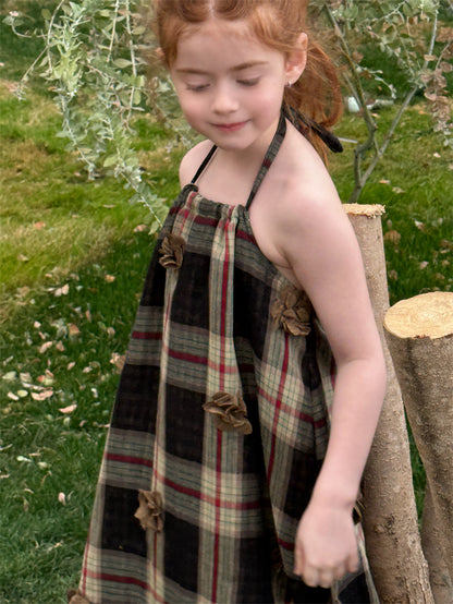 Plaid Flower Applique Slip Dress チェック フラワーモチーフ キャミソールワンピース【mh0012427】 mamahalo shop