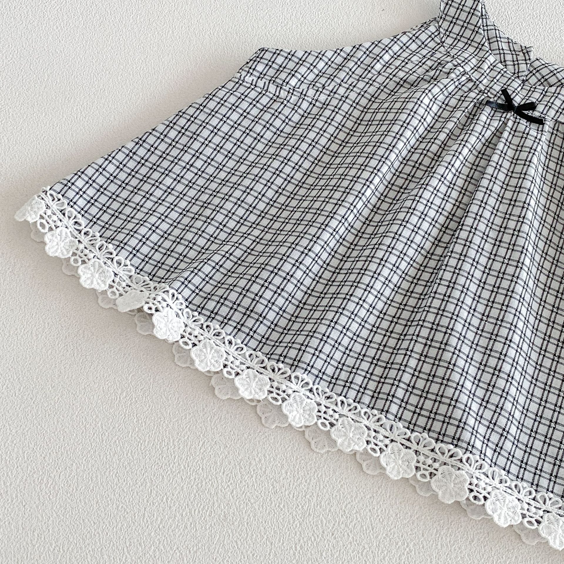 Plaid Halter Neck Top Lace Trim Shorts Set レース ノースリーブチュニック ガウチョパンツ【mh0013422】 angou ノースリーブセットアップ