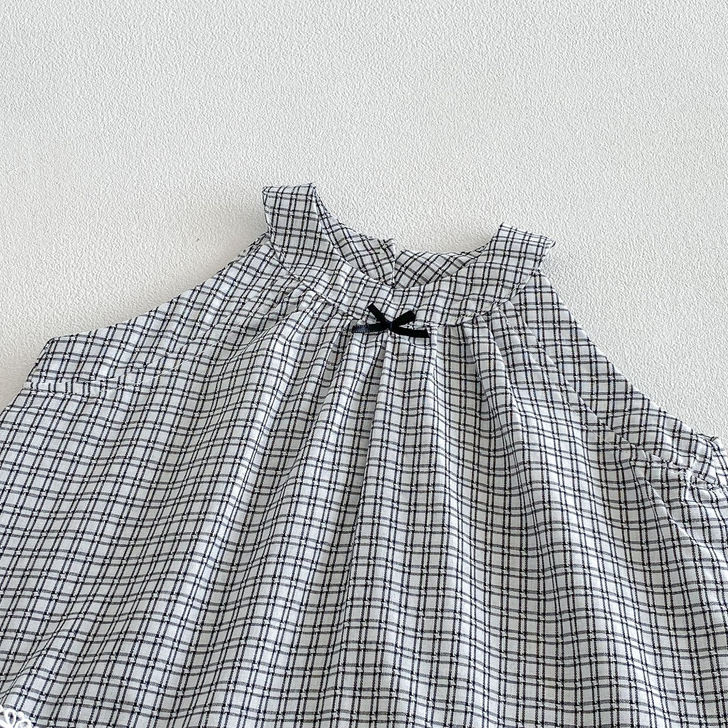 Plaid Halter Neck Top Lace Trim Shorts Set レース ノースリーブチュニック ガウチョパンツ【mh0013422】 angou ノースリーブセットアップ