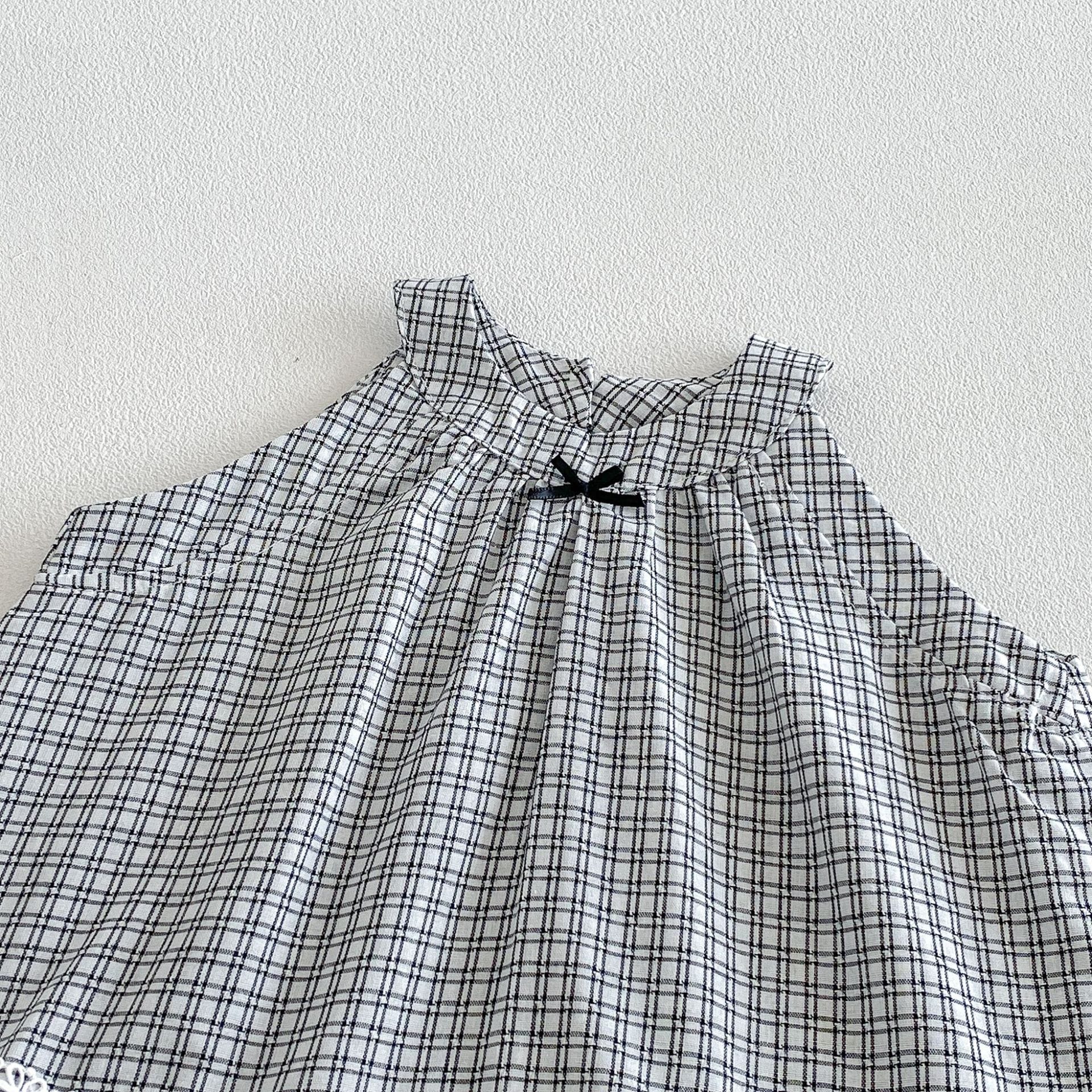 Plaid Halter Neck Top Lace Trim Shorts Set レース ノースリーブチュニック ガウチョパンツ【mh0013422】 angou ノースリーブセットアップ