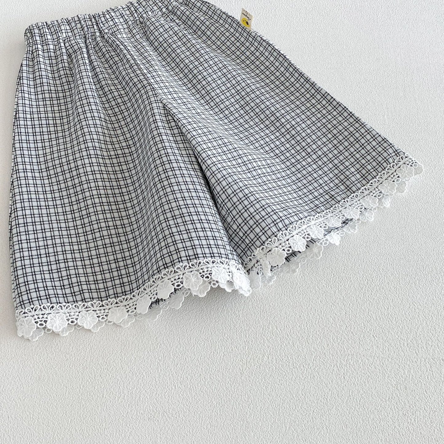 Plaid Halter Neck Top Lace Trim Shorts Set レース ノースリーブチュニック ガウチョパンツ【mh0013422】 angou ノースリーブセットアップ