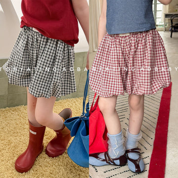 Plaid High Waist Bubble Shorts チェック バルーンショートパンツ【mh0013459】 ADbaby ハーフパンツ・ショートパンツ