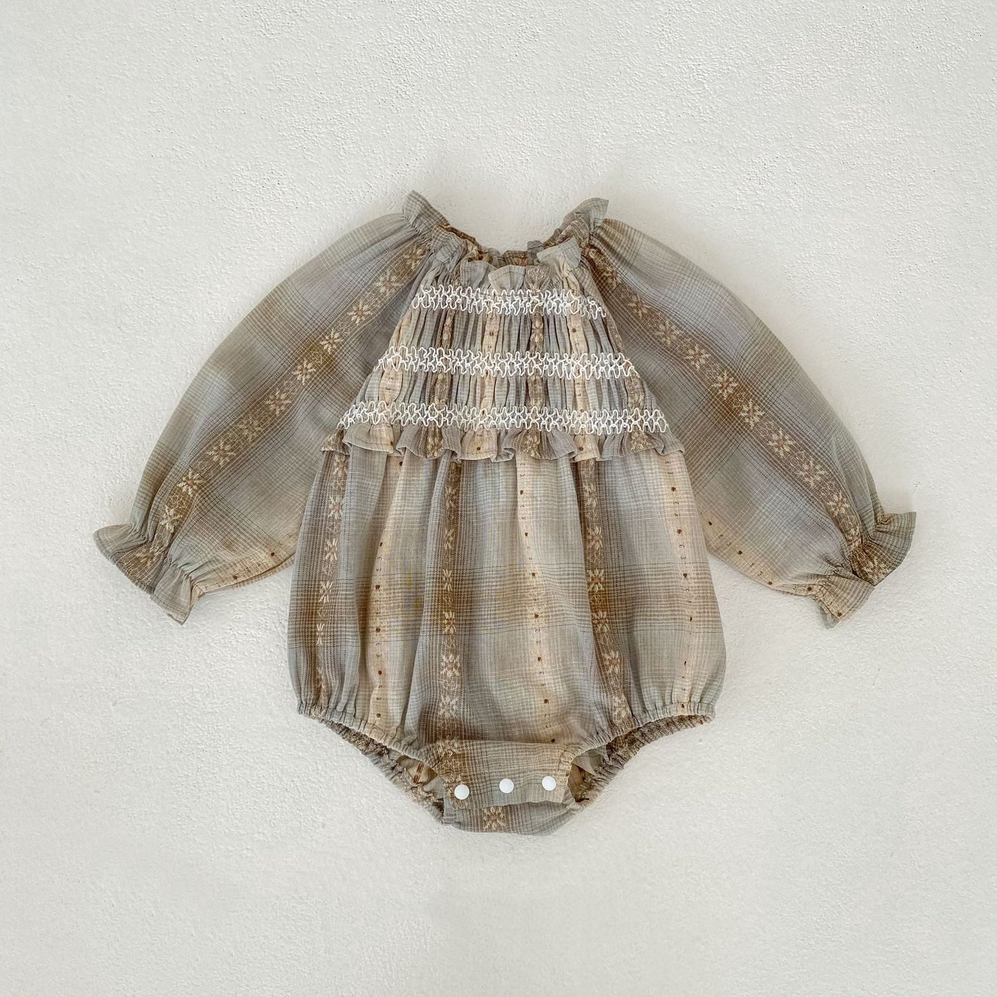 Plaid Jacquard Dress & Romper チェック ジャガード ワンピース ロンパース【mh0012404】 66cm / Ha Yi gray green mamahalo shop