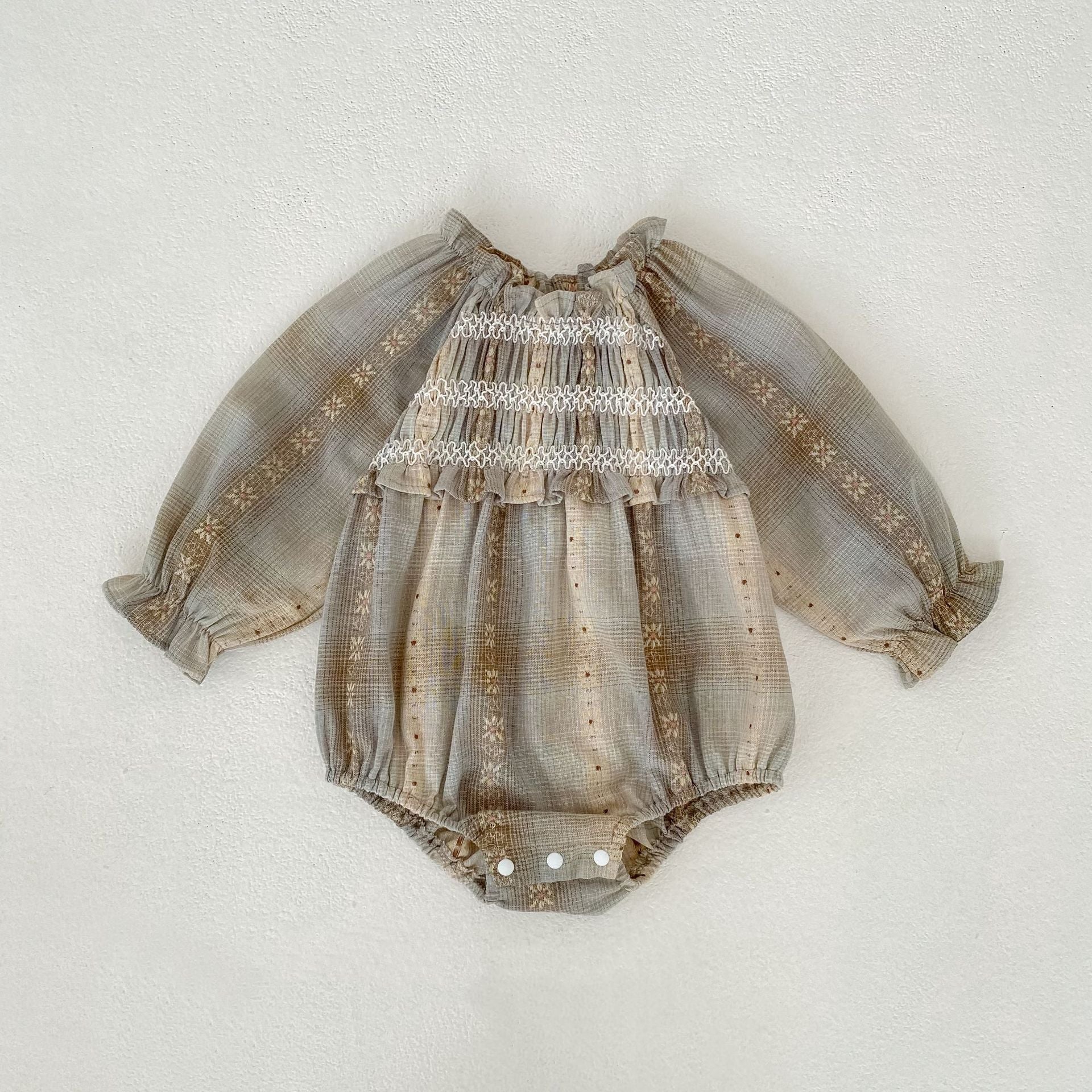 Plaid Jacquard Dress & Romper チェック ジャガード ワンピース ロンパース【mh0012404】 66cm / Ha Yi gray green mamahalo shop