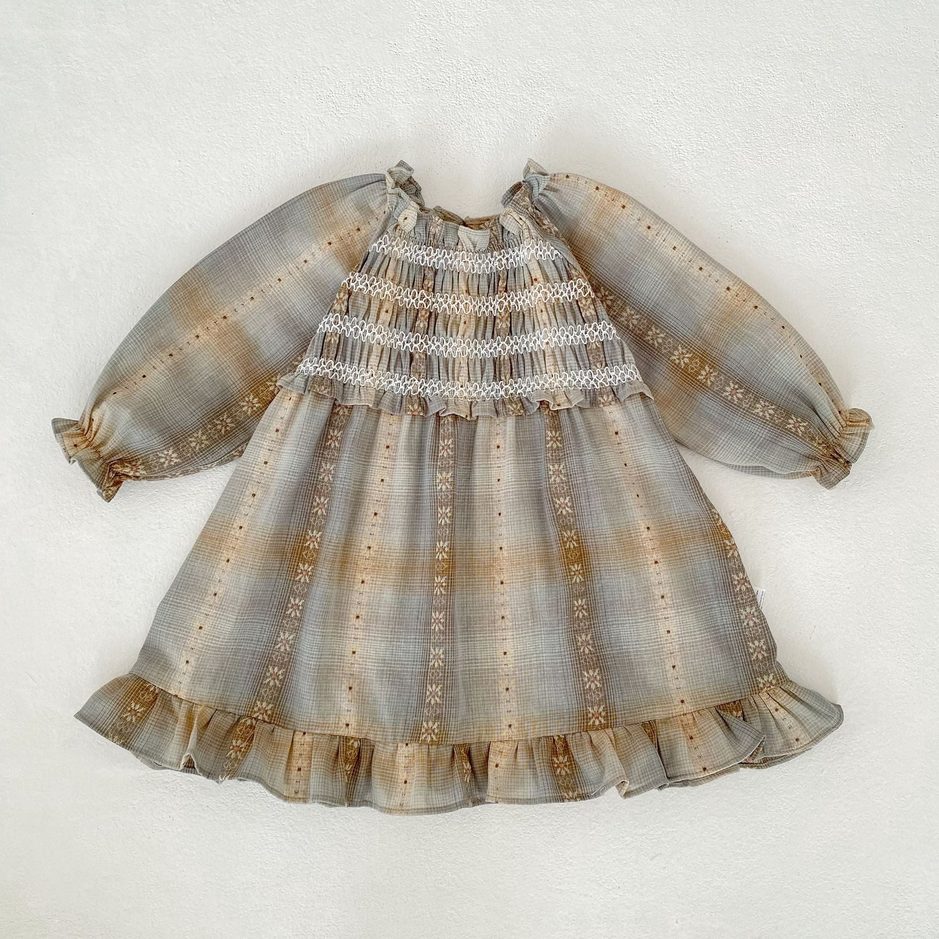Plaid Jacquard Dress & Romper チェック ジャガード ワンピース ロンパース【mh0012404】 73CM / The skirt is gray and green mamahalo shop