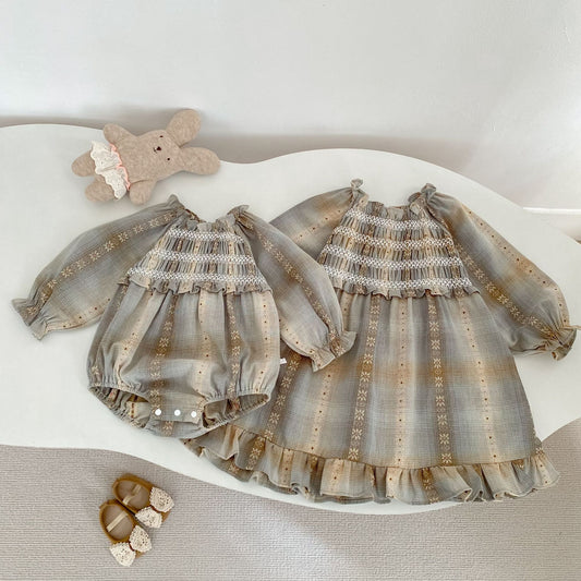 Plaid Jacquard Dress & Romper チェック ジャガード ワンピース ロンパース【mh0012404】 mamahalo shop