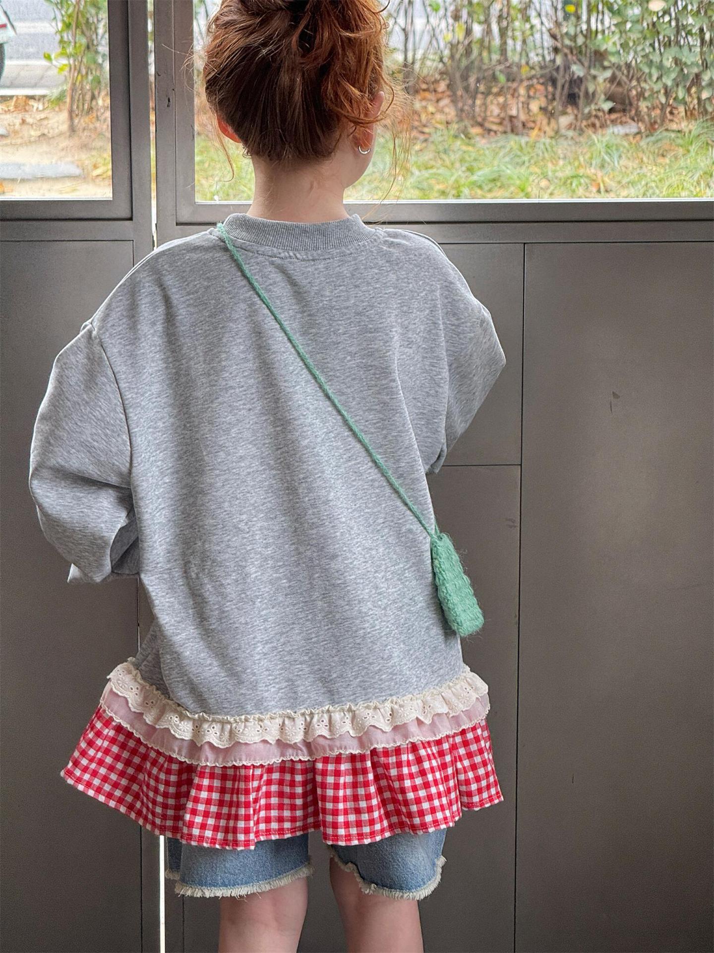 Plaid Lace Print Sweatshirt チェック柄 レース スウェットシャツ【mh0012314】 Jianzidan