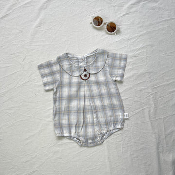 Plaid Lapel Short Sleeve Romper チェック柄 ラペル 半袖ロンパース【mh0012296】 Plaid / 66cm yi nian ni