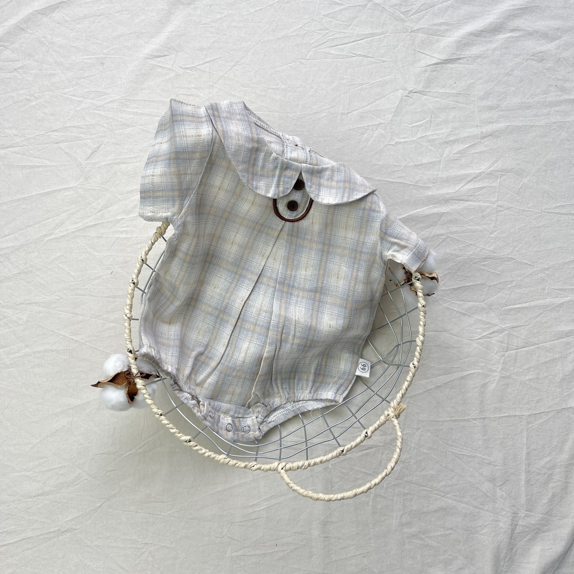 Plaid Lapel Short Sleeve Romper チェック柄 ラペル 半袖ロンパース【mh0012296】 yi nian ni