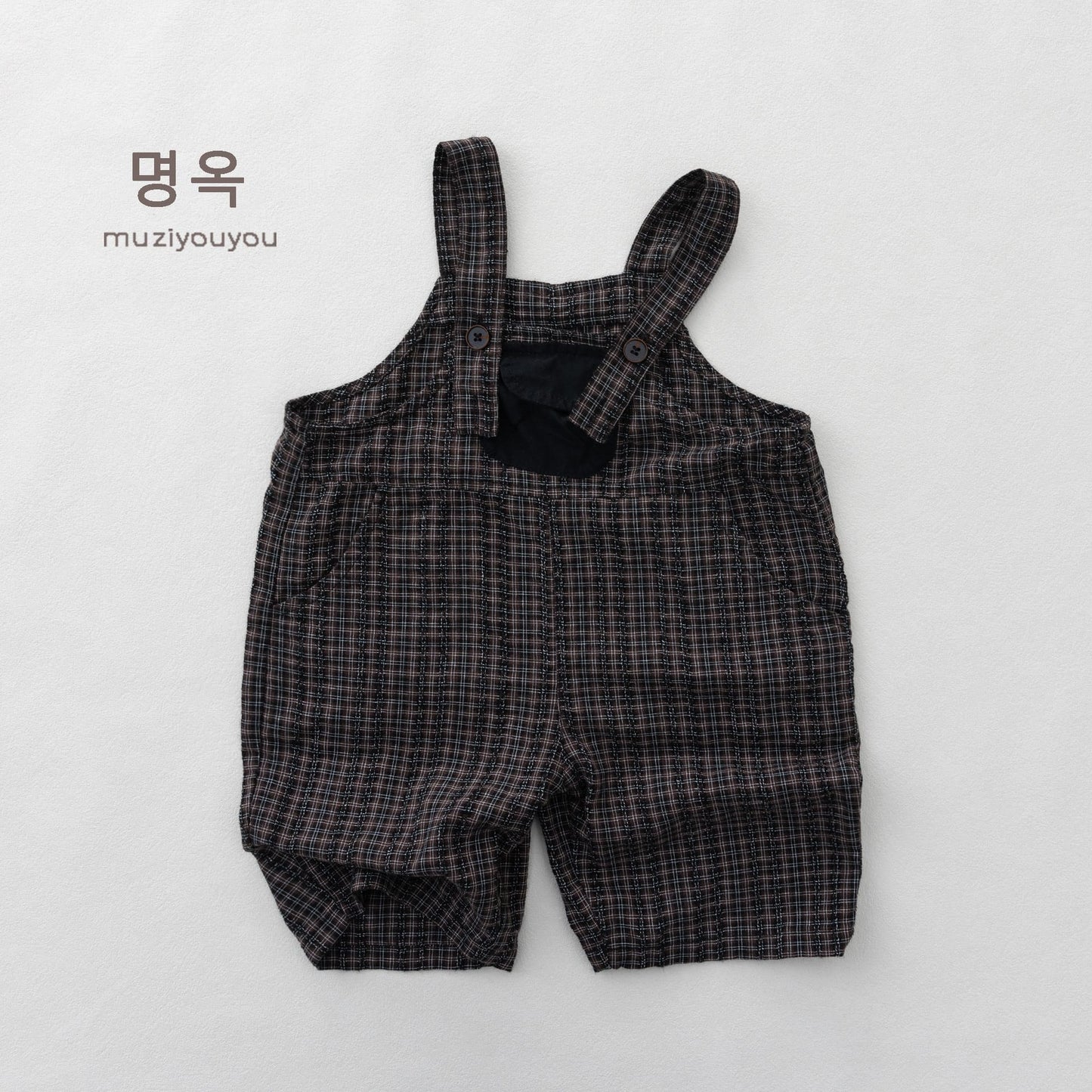 Plaid Loose-Fit Jumpsuit サスペンダー ハーフサロペット【mh0013136】 Dark Coffee / 80cm 명옥 muziyouyou サロペットパンツ・サスペンダーパンツ