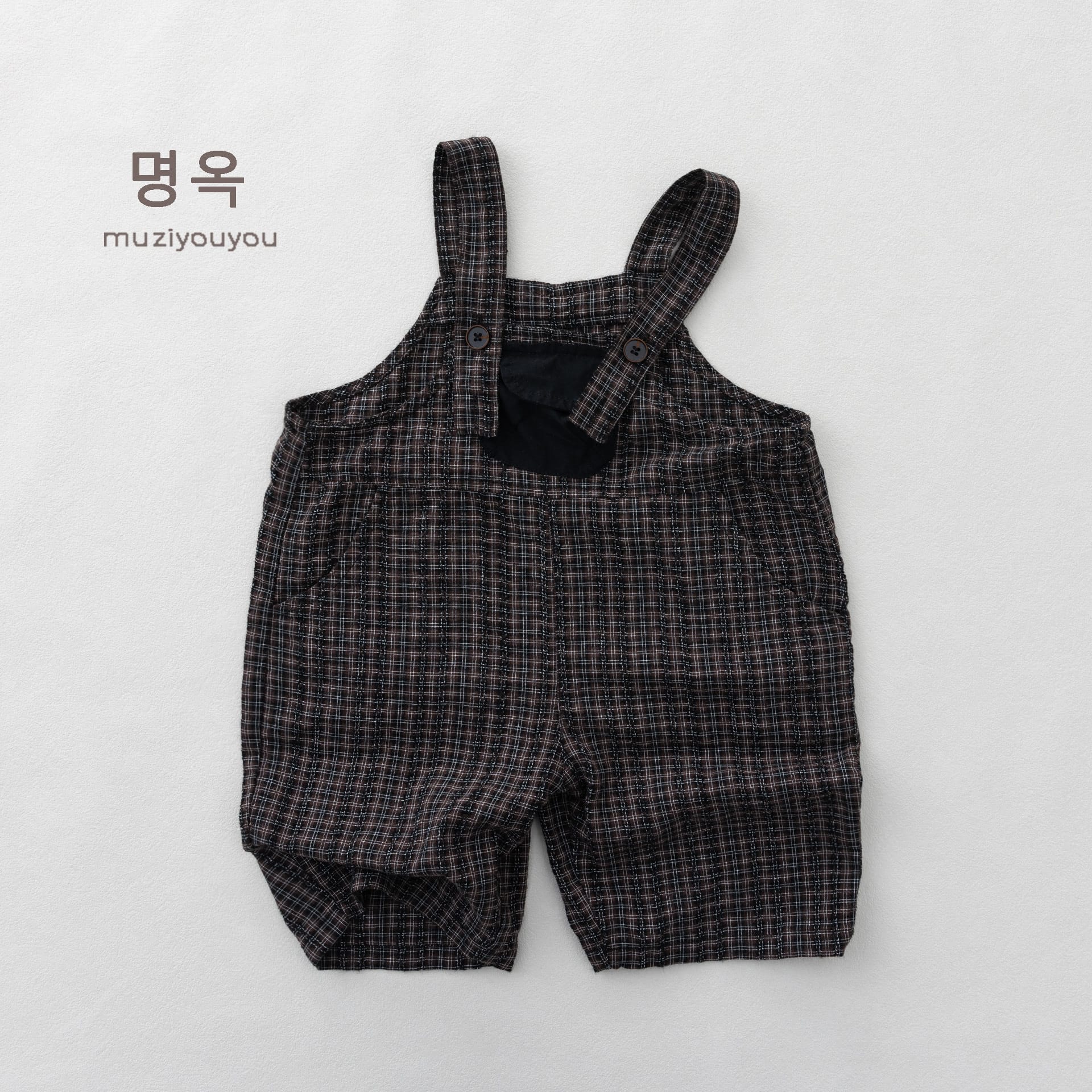 Plaid Loose-Fit Jumpsuit サスペンダー ハーフサロペット【mh0013136】 Dark Coffee / 80cm 명옥 muziyouyou サロペットパンツ・サスペンダーパンツ