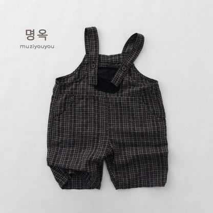 Plaid Loose-Fit Jumpsuit サスペンダー ハーフサロペット【mh0013136】 Dark Coffee / 80cm 명옥 muziyouyou サロペットパンツ・サスペンダーパンツ