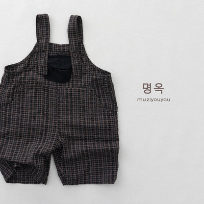 Plaid Loose-Fit Jumpsuit サスペンダー ハーフサロペット【mh0013136】 명옥 muziyouyou サロペットパンツ・サスペンダーパンツ