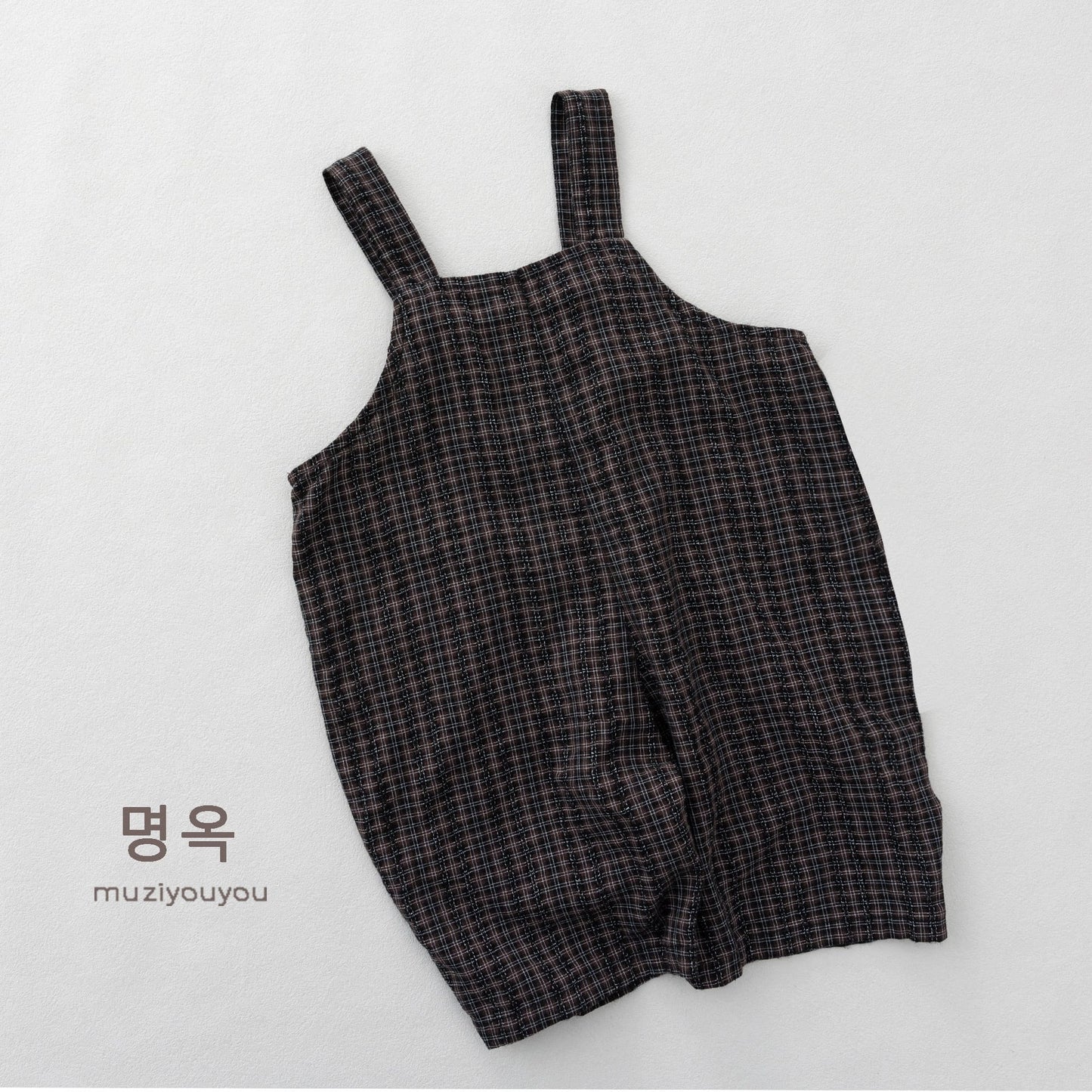 Plaid Loose-Fit Jumpsuit サスペンダー ハーフサロペット【mh0013136】 명옥 muziyouyou サロペットパンツ・サスペンダーパンツ
