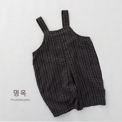 Plaid Loose-Fit Jumpsuit サスペンダー ハーフサロペット【mh0013136】 명옥 muziyouyou サロペットパンツ・サスペンダーパンツ